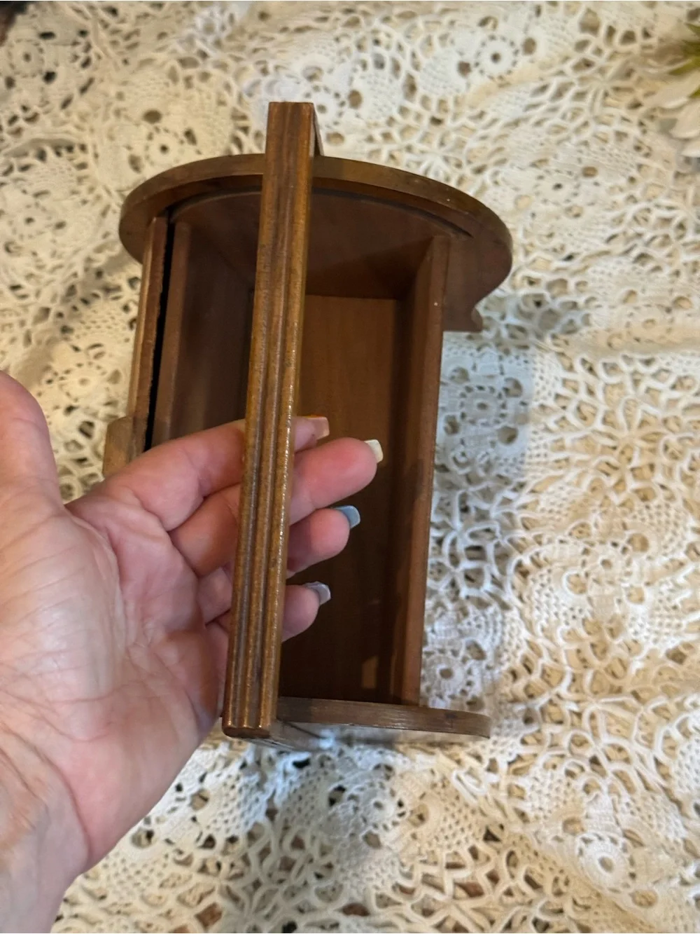 Vintage Wooden Slatted Storage Caddy - Brown